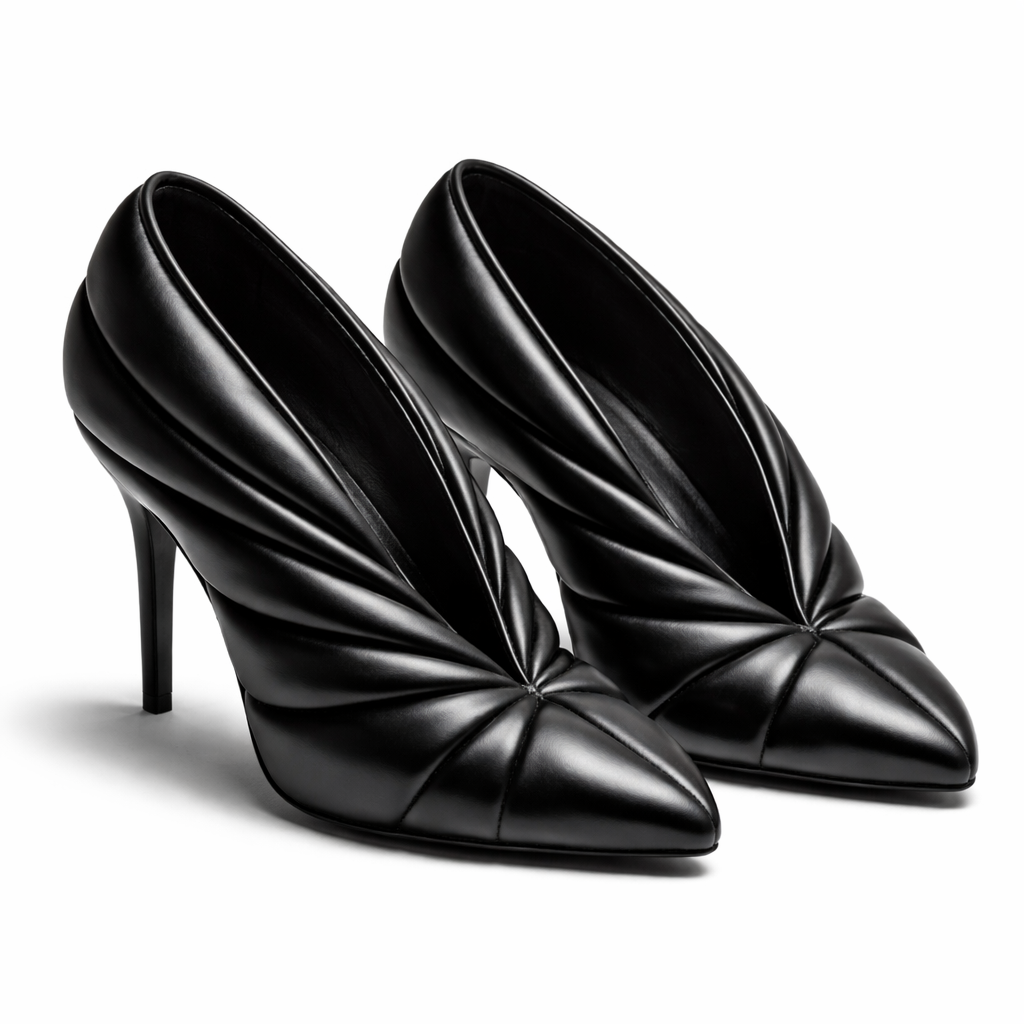 Shoes fluffy line, heel sandals puffy leather lines like injected wings wrapping around the foot line, two parts
symmetrical going along the natural curve of the foot. Black, one big piece and closed toes almost like lips or wing wrapping around foot like classic escarpins, classy deep cut. Onli made as 2 parts. Left and right are one piece of material, thick labia like borders in 3d
Shoes fluffy line, heel sandals puffy leather lines like injected wings wrapping around the foot line, two parts
symmetrical going along the natural curve of the foot. Black, one big piece and closed toes almost like lips or wing wrapping around foot like classic escarpins, classy deep cut. Onli made as 2 parts. Left and right are one piece of material, thick labia like borders in 3d
, minimalist style