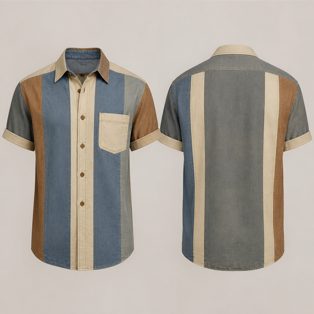 A vintage causal shirt for a man
photorealistic fashion design, A vintage causal shirt for a man , casual style, just the design no text, show front and back