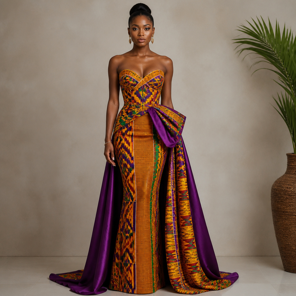 A Female Dress design, suitable for Summer. Consider Ghanaian fashion — kente cloth, African prints, bold patterns, ceremonial grandeur.
photorealistic fashion design, A Female Dress design, suitable for Summer. Consider Ghanaian fashion — kente cloth, African prints, bold patterns, ceremonial grandeur., just the design no text