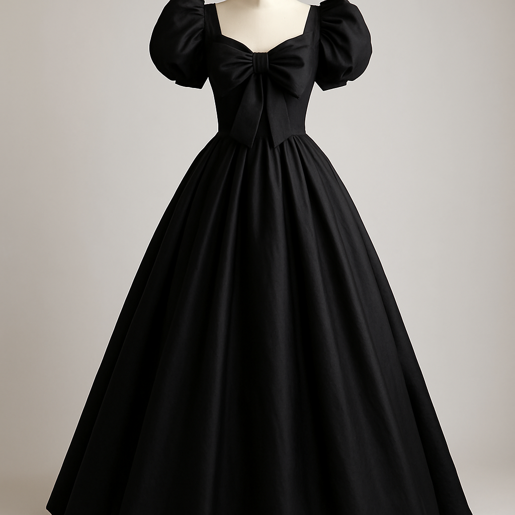 یک پیراهن بلند به سبک پرنسسی با فرم پاپیون و به رنگ مشکی
یک پیراهن بلند به سبک پرنسسی با فرم پاپیون و به رنگ مشکی