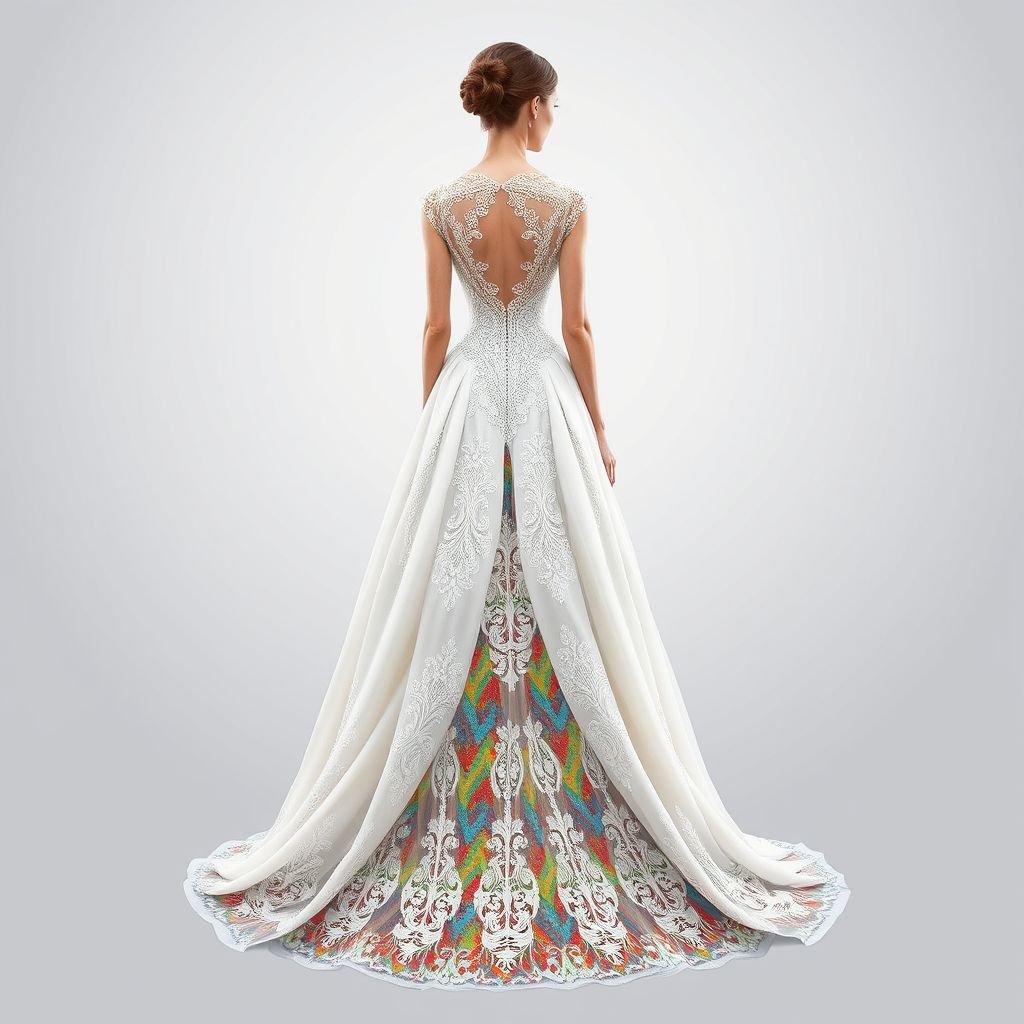 Robe de mariage mayotte
Imagine a "Robe de Mariage Mayotte," a breathtaking fusion of traditional and contemporary styles. This gown features a flowing A-line silhouette with intricate lace detailing inspired by coral reefs. Delicate cap sleeves and a softly draped back evoke a tropical breeze, while a vibrant, patterned underskirt celebrates the island's rich culture.