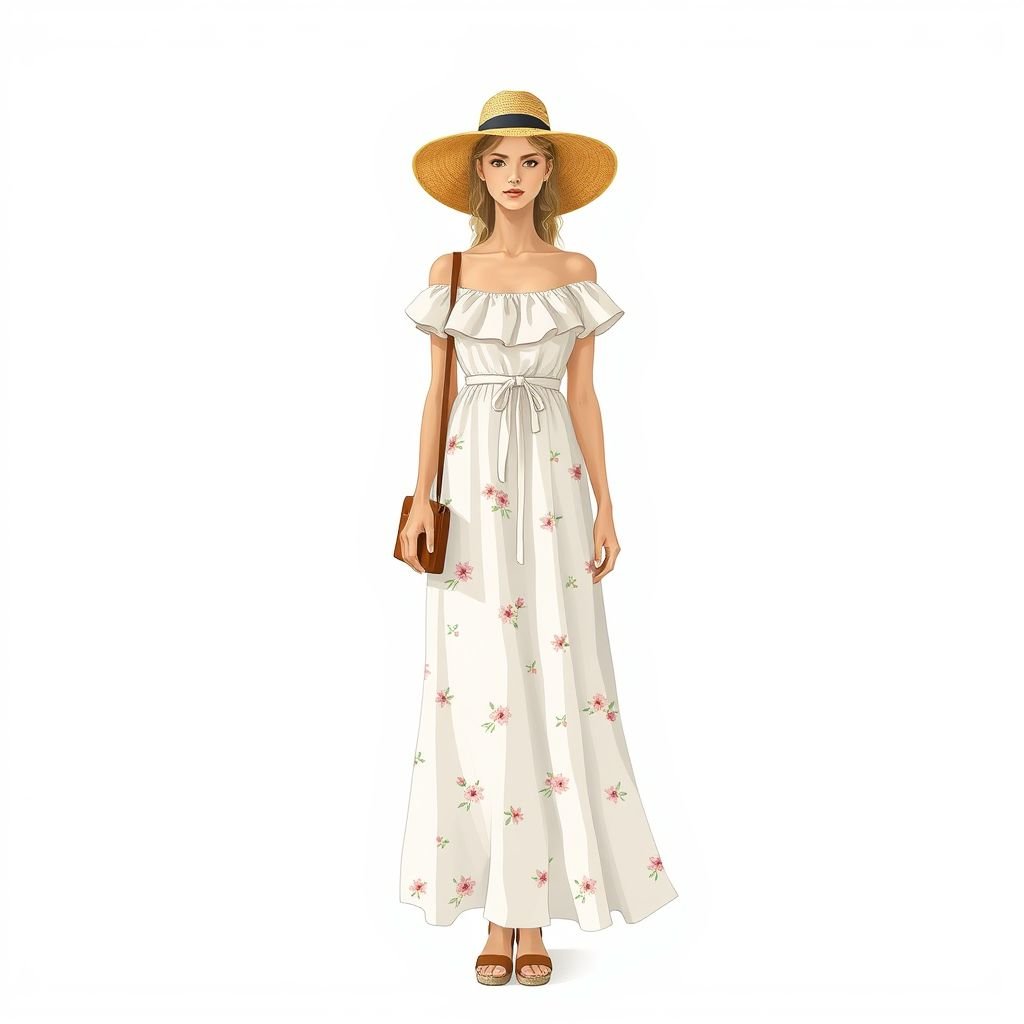 Summer dress simple for resort wear
Design a chic, effortless Parisian summer dress perfect for resort wear. Envision a lightweight linen silhouette with elegant, flowing lines, featuring delicate ruffles along the neckline. Incorporate a soft pastel palette adorned with subtle floral prints. Accessorize with a wide-brimmed straw hat and classic espadrilles for that quintessential Parisian flair.