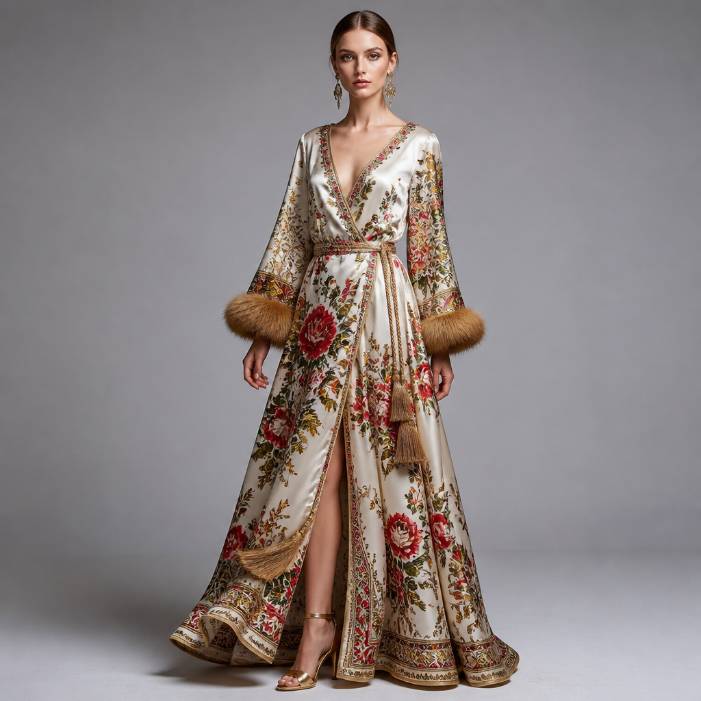 A Female Dress design, made of Satin. Consider Russian fashion — fur and layering traditions, bold patterns, mix of European elegance and Slavic folk motifs. Current season is Summer in Russia.
photorealistic fashion design, A Female Dress design, made of Satin. Consider Russian fashion — fur and layering traditions, bold patterns, mix of European elegance and Slavic folk motifs. Current season is Summer in Russia., just the design no text