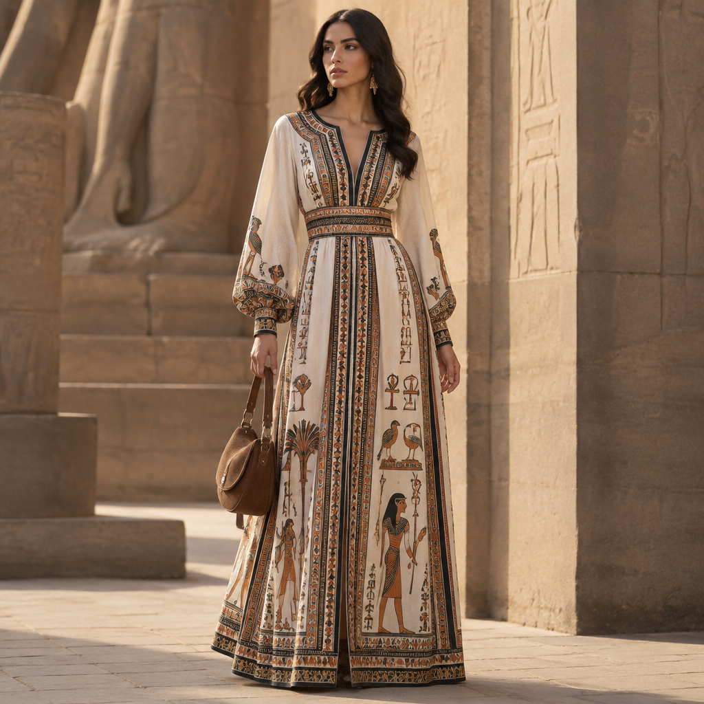 A Female Dress design, suitable for Fall, in Elegant style. Egypt fashion aesthetics. Present it as professional fashion catalogue photography: the garment is the subject, shown full-length with editorial styling, neutral posing and tasteful, non-suggestive framing.
photorealistic fashion design, A Female Dress design, suitable for Fall, in Elegant style. Egypt fashion aesthetics. Present it as professional fashion catalogue photography: the garment is the subject, shown full-length with editorial styling, neutral posing and tasteful, non-suggestive framing., elegant style, just the design no text
