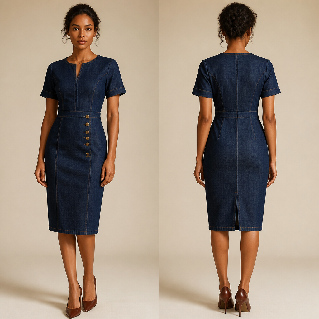 A Dress design, made of Denim, for Work, suitable for Summer, in Classic style. Ethiopia fashion aesthetics.
photorealistic fashion design, A Dress design, made of Denim, for Work, suitable for Summer, in Classic style. Ethiopia fashion aesthetics., classic style, just the design no text, show front and back