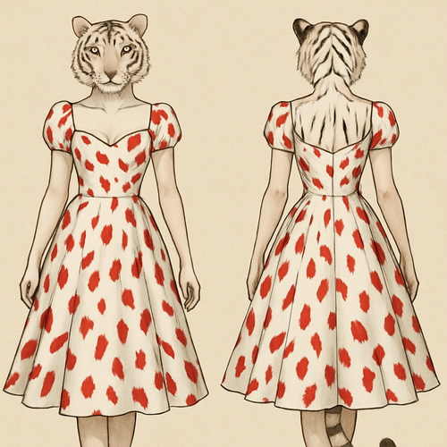 Beautiful white with red dress tiger touch
Sweetheart design