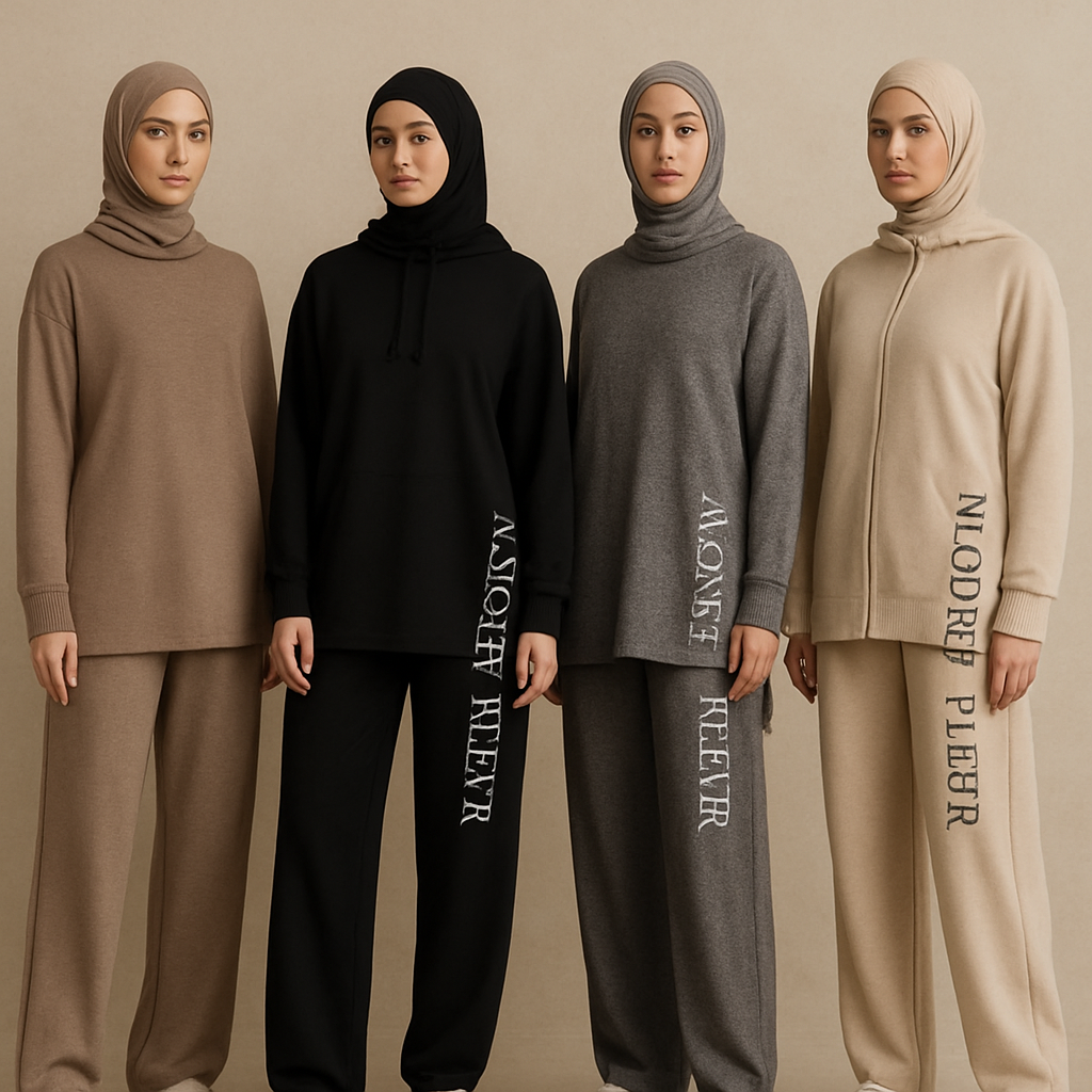 Create a revolutionary women’s modest loose gym wear brand called “Modest Fleur”. Display the brand name on the garments in a unique design on the side, exuding a classy and sophisticated vibe. I’d like four designs, each showcasing different styles and fabrics, with high-end, unique chic designs to make them truly special.
Create a revolutionary women’s modest loose gym wear brand called “Modest Fleur”. Display the brand name on the garments in a unique design on the side, exuding a classy and sophisticated vibe. I’d like four designs, each showcasing different styles and fabrics, with high-end, unique chic designs to make them truly special.