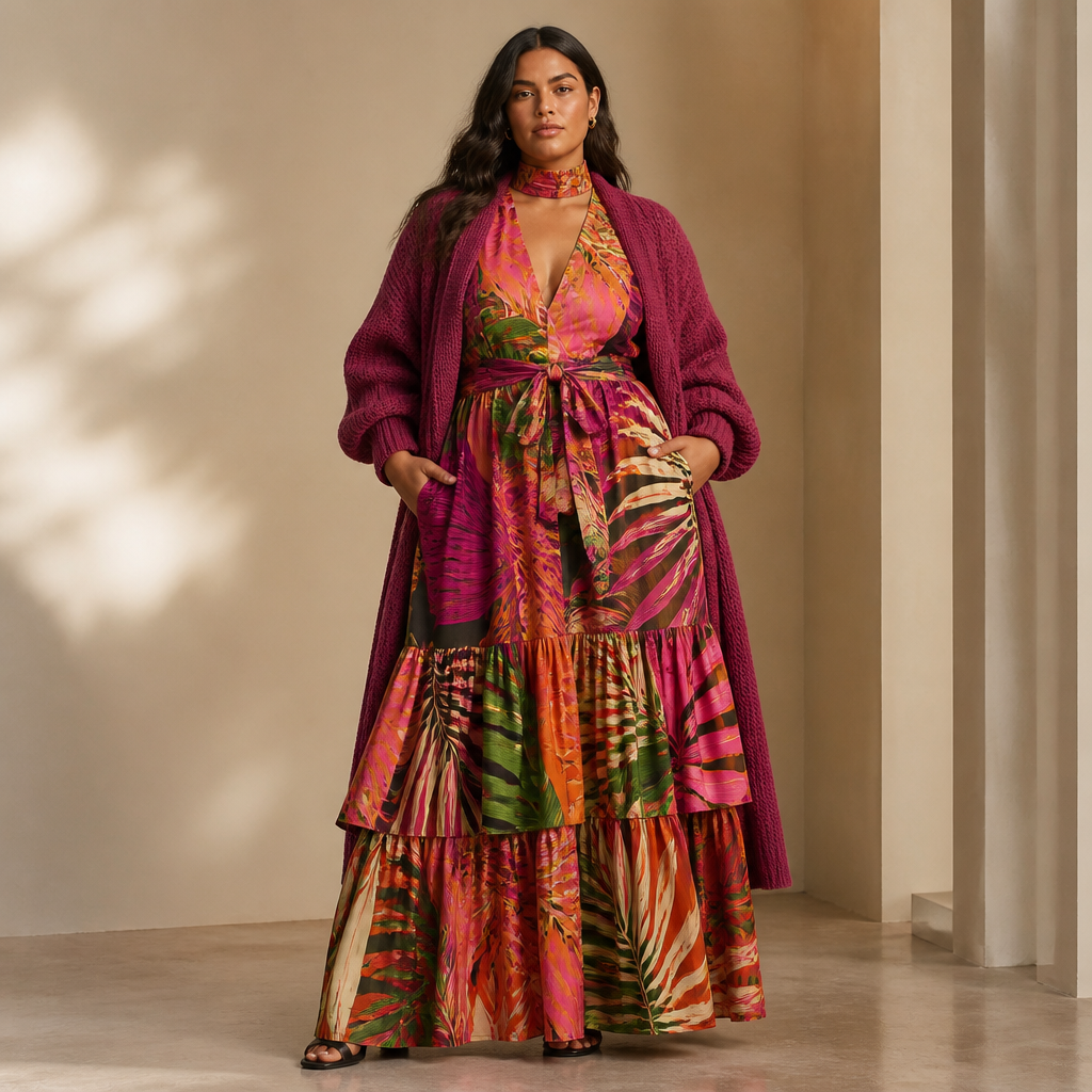 A Female Dress design, styled in layers, suitable for Winter. Consider Brazilian fashion — bold colors, body-positive, beachwear influence, tropical prints, carnival vibrancy. Current season is Winter in Brazil. Present it as professional fashion catalogue photography: the garment is the subject, shown full-length with editorial styling, neutral posing and tasteful, non-suggestive framing.
photorealistic fashion design, A Female Dress design, styled in layers, suitable for Winter. Consider Brazilian fashion — bold colors, body-positive, beachwear influence, tropical prints, carnival vibrancy. Current season is Winter in Brazil. Present it as professional fashion catalogue photography: the garment is the subject, shown full-length with editorial styling, neutral posing and tasteful, non-suggestive framing., just the design no text