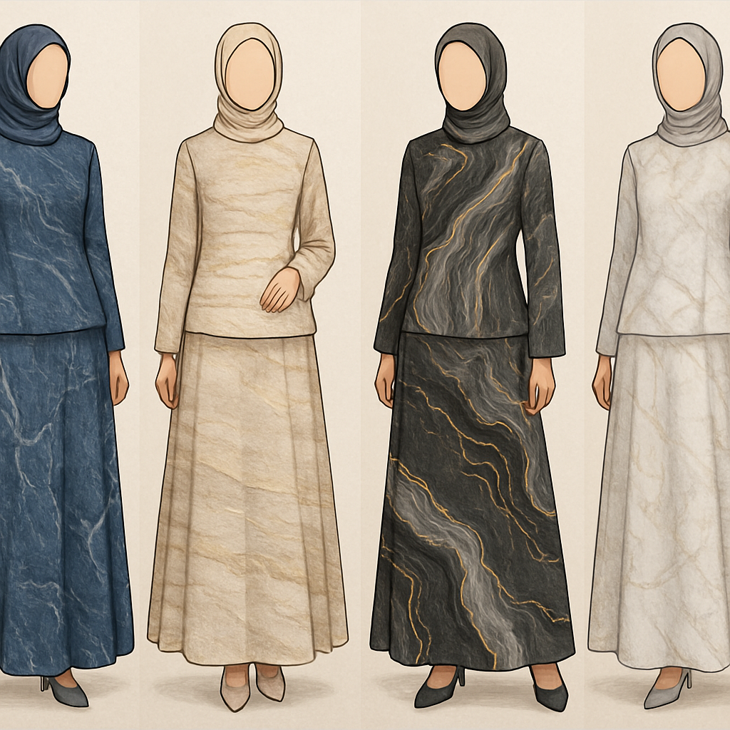 Create a modest two piece dress, first of its kind, featuring a unique stone design that exudes a classy and sophisticated vibe. I'd like four designs, each showcasing different styles and fabrics. Incorporate high-end, unique chic stone designs to make them truly special. Add little sophisticated stone designs. Make it irresistible with designs that stands out.

Create a modest two piece dress, first of its kind, featuring a unique stone design that exudes a classy and sophisticated vibe. I'd like four designs, each showcasing different styles and fabrics. Incorporate high-end, unique chic stone designs to make them truly special. Add little sophisticated stone designs. Make it irresistible with designs that stands out.