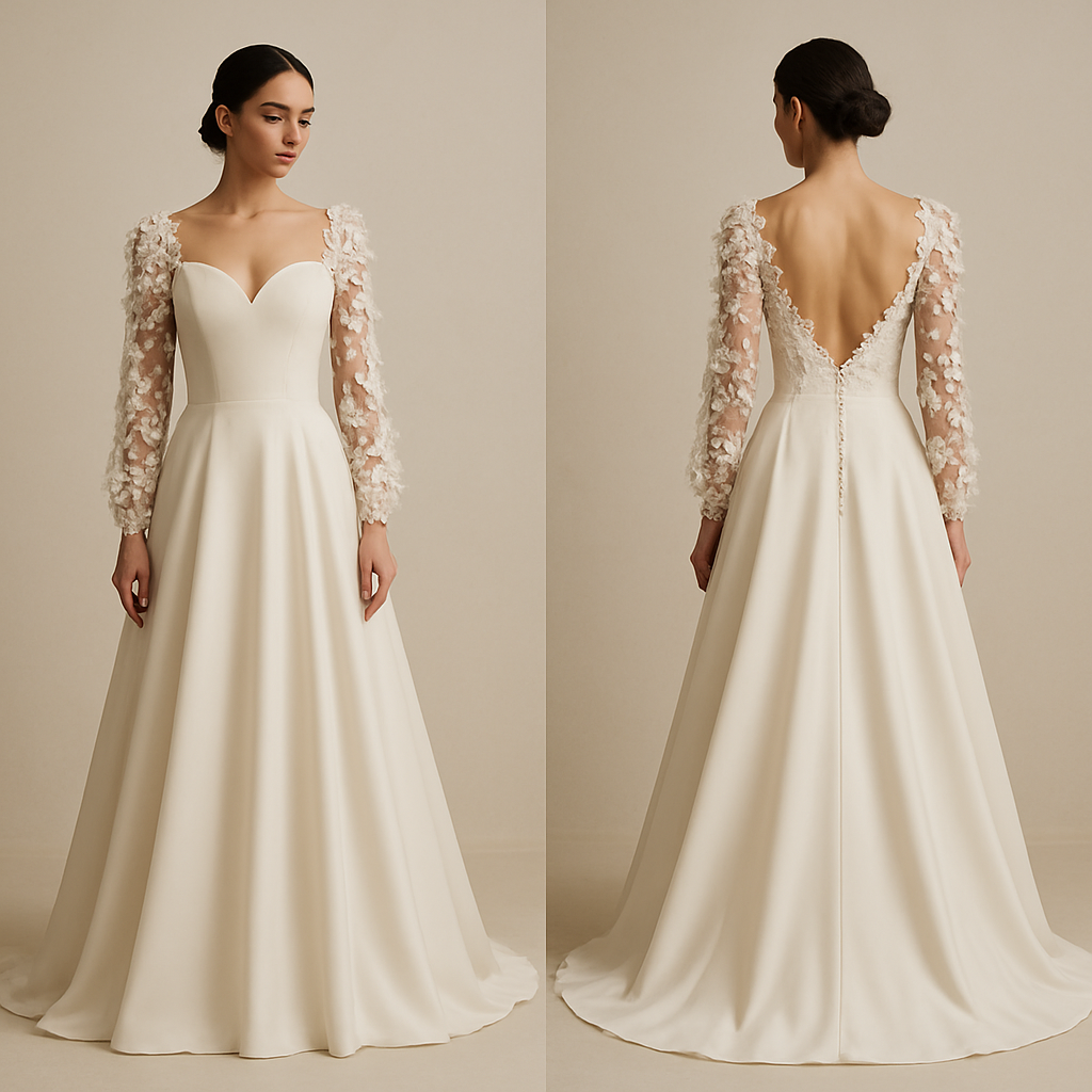   wedding 
dress floral sleeves 

  wedding 
dress floral sleeves , elegant style, show front and back