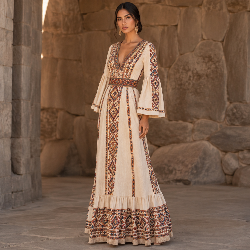 A Dress design, in Elegant style. Peru fashion aesthetics. Present it as professional fashion catalogue photography: the garment is the subject, shown full-length with editorial styling, neutral posing and tasteful, non-suggestive framing.
photorealistic fashion design, A Dress design, in Elegant style. Peru fashion aesthetics. Present it as professional fashion catalogue photography: the garment is the subject, shown full-length with editorial styling, neutral posing and tasteful, non-suggestive framing., elegant style, just the design no text