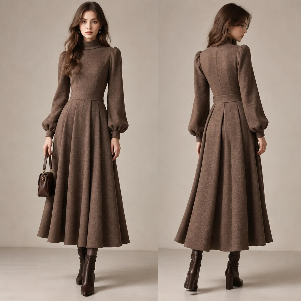 A Female Dress design, suitable for Fall, in Elegant style. simple elgent a little cute cool. LB fashion aesthetics. Present it as professional fashion catalogue photography: the garment is the subject, shown full-length with editorial styling, neutral posing and tasteful, non-suggestive framing.
photorealistic fashion design, A Female Dress design, suitable for Fall, in Elegant style. simple elgent a little cute cool. LB fashion aesthetics. Present it as professional fashion catalogue photography: the garment is the subject, shown full-length with editorial styling, neutral posing and tasteful, non-suggestive framing., elegant style, just the design no text
