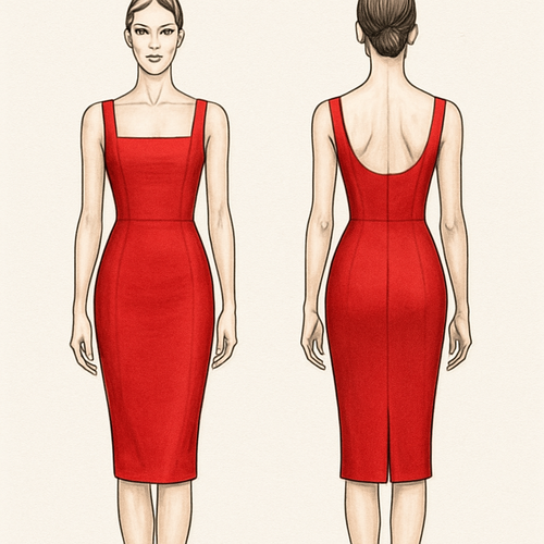 ارسم لي فستان احمر ضيق قليلا