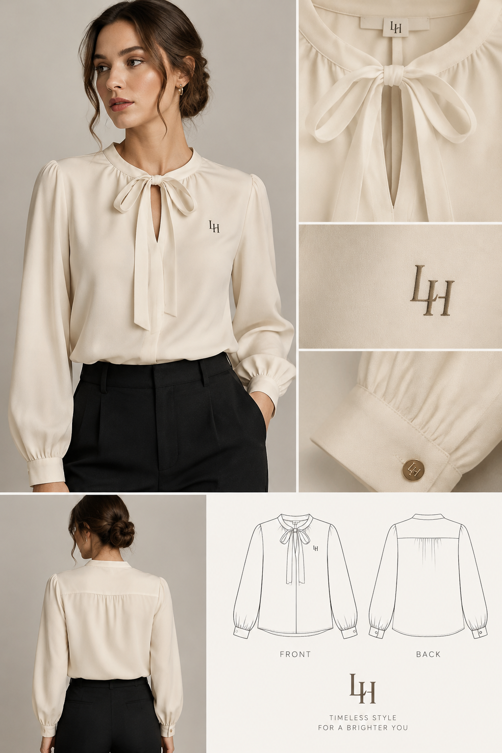 blose with with a tie-up on top and with logo LH
blose with with a tie-up on top and with logo LH