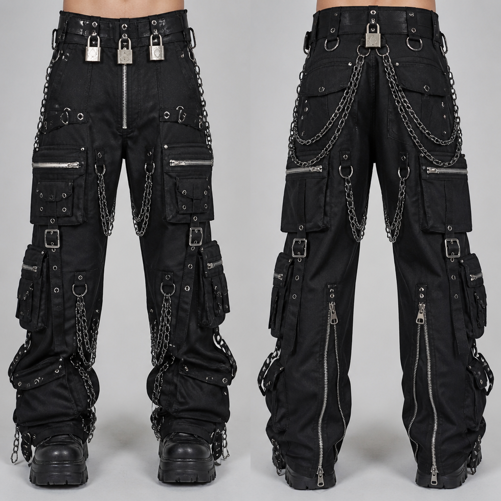 A Unisex Pants design, suitable for Spring, in Y2K style. Gothic
bondage /work for front pockets to back pockets
eight cargo pockets d rings rated at 1200 lb lots of
chains hanging off of them zipper down the front
and the back of the lower leg on the three belt buckles at the waistband there's padlocks hanging from the three belt buckles at the waistband more cargo pockets and zipper cargo pockets
photorealistic fashion design, A Unisex Pants design, suitable for Spring, in Y2K style. Gothic
bondage /work for front pockets to back pockets
eight cargo pockets d rings rated at 1200 lb lots of
chains hanging off of them zipper down the front
and the back of the lower leg on the three belt buckles at the waistband there's padlocks hanging from the three belt buckles at the waistband more cargo pockets and zipper cargo pockets, y2k style, just the design no text