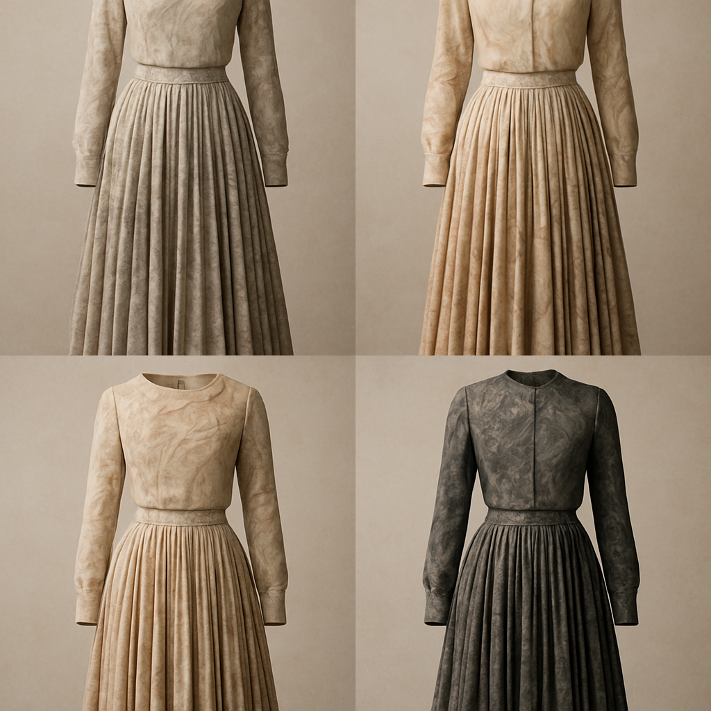 Create a modest two-piece long dress and shirt using symmetric pleat and silk, the first of its kind, featuring a unique stone design that exudes a classy and sophisticated vibe. I'd like four designs, each showcasing different styles and fabrics. Incorporate high-end, unique chic stone designs to make them truly special. Add little sophisticated stone designs.
Create a modest two-piece long dress and shirt using symmetric pleat and silk, the first of its kind, featuring a unique stone design that exudes a classy and sophisticated vibe. I'd like four designs, each showcasing different styles and fabrics. Incorporate high-end, unique chic stone designs to make them truly special. Add little sophisticated stone designs.