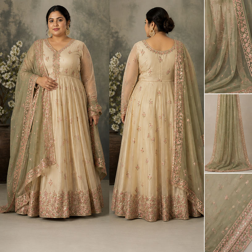 Where can I put pictures of existing duppatta
edit the attached fashion design with these instructions: Where can I put pictures of existing duppatta. keep it photorealistic, just the design no text