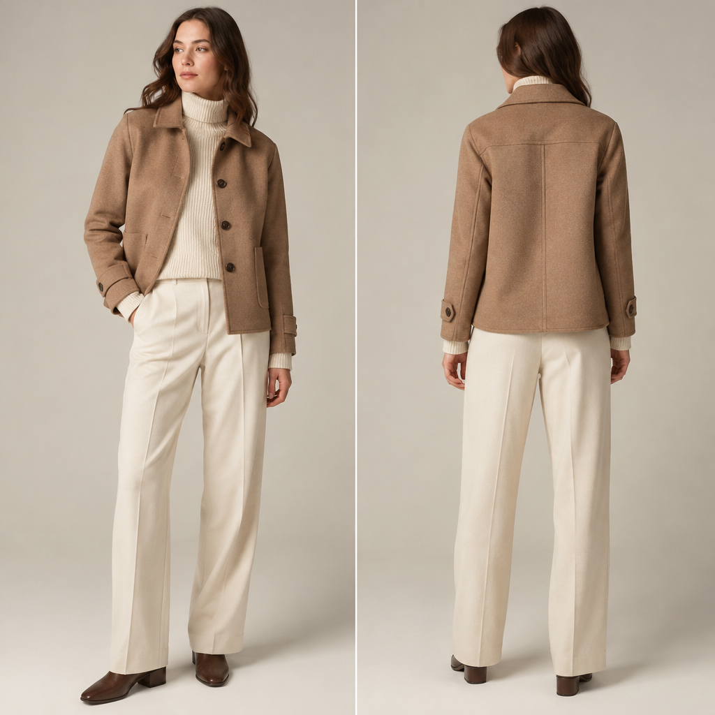 A Jacket design, styled in layers, suitable for Fall. una giacca marrone chiaro con dei bottoni marrone scuro Present it as professional fashion catalogue photography: the garment is the subject, shown full-length with editorial styling, neutral posing and tasteful, non-suggestive framing.
photorealistic fashion design, A Jacket design, styled in layers, suitable for Fall. una giacca marrone chiaro con dei bottoni marrone scuro Present it as professional fashion catalogue photography: the garment is the subject, shown full-length with editorial styling, neutral posing and tasteful, non-suggestive framing., just the design no text