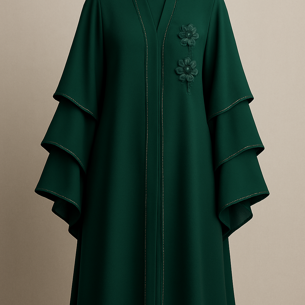 The Luxury Double-Sleeve Abaya
Tone: Deep Emerald Design: Layered double-sleeve with stone outlines and a few floral appliqués. Why it will sell: Double-sleeve designs trend every year sophisticated and instantly attractive.


The Luxury Double-Sleeve Abaya
Tone: Deep Emerald Design: Layered double-sleeve with stone outlines and a few floral appliqués. Why it will sell: Double-sleeve designs trend every year sophisticated and instantly attractive.
