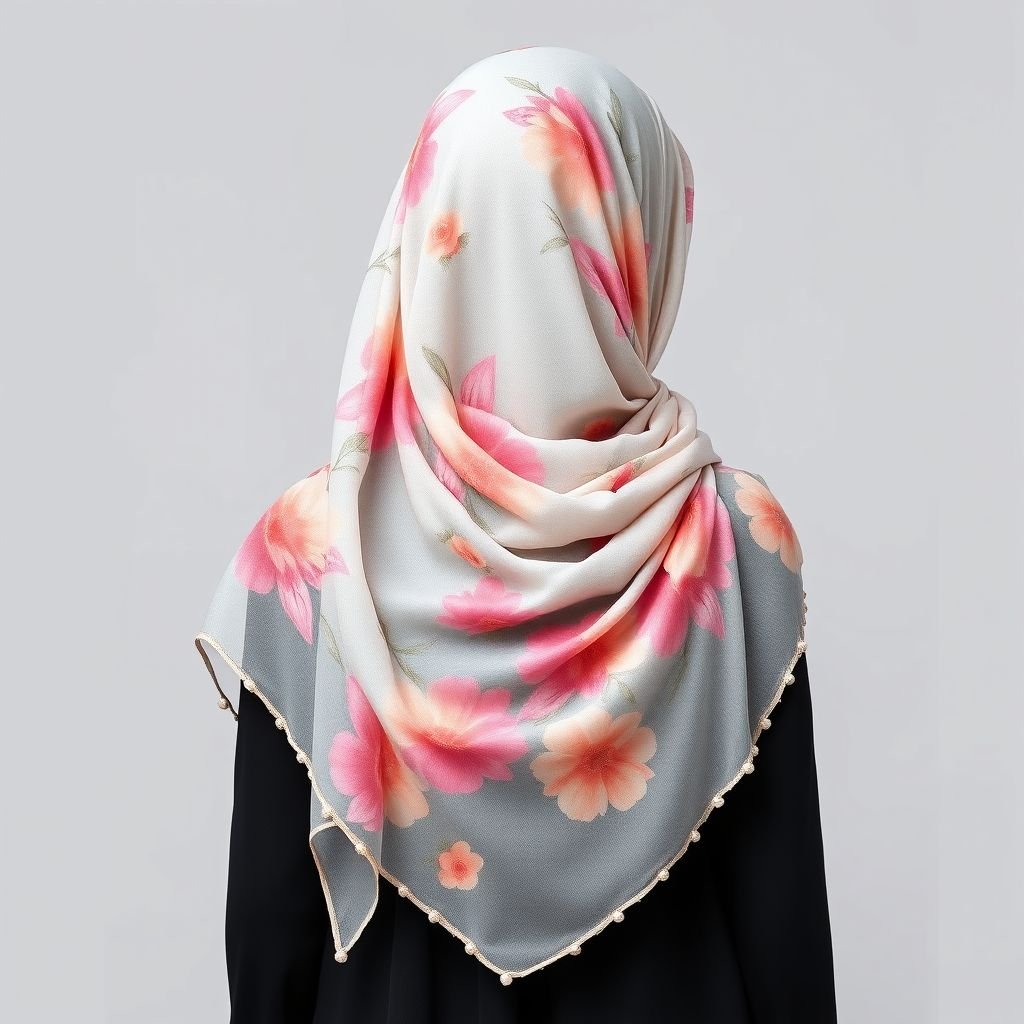 Hijab/qimar that’s not that heavy but beautiful made from with unique drawing
Design a lightweight hijab crafted from ethereal chiffon, featuring intricate watercolor floral patterns that blend soft pastels with vibrant hues. The design should be asymmetrical, flowing gracefully while enhancing movement. Incorporate delicate beadwork along the edges for a touch of elegance, making it perfect for both casual and formal occasions.