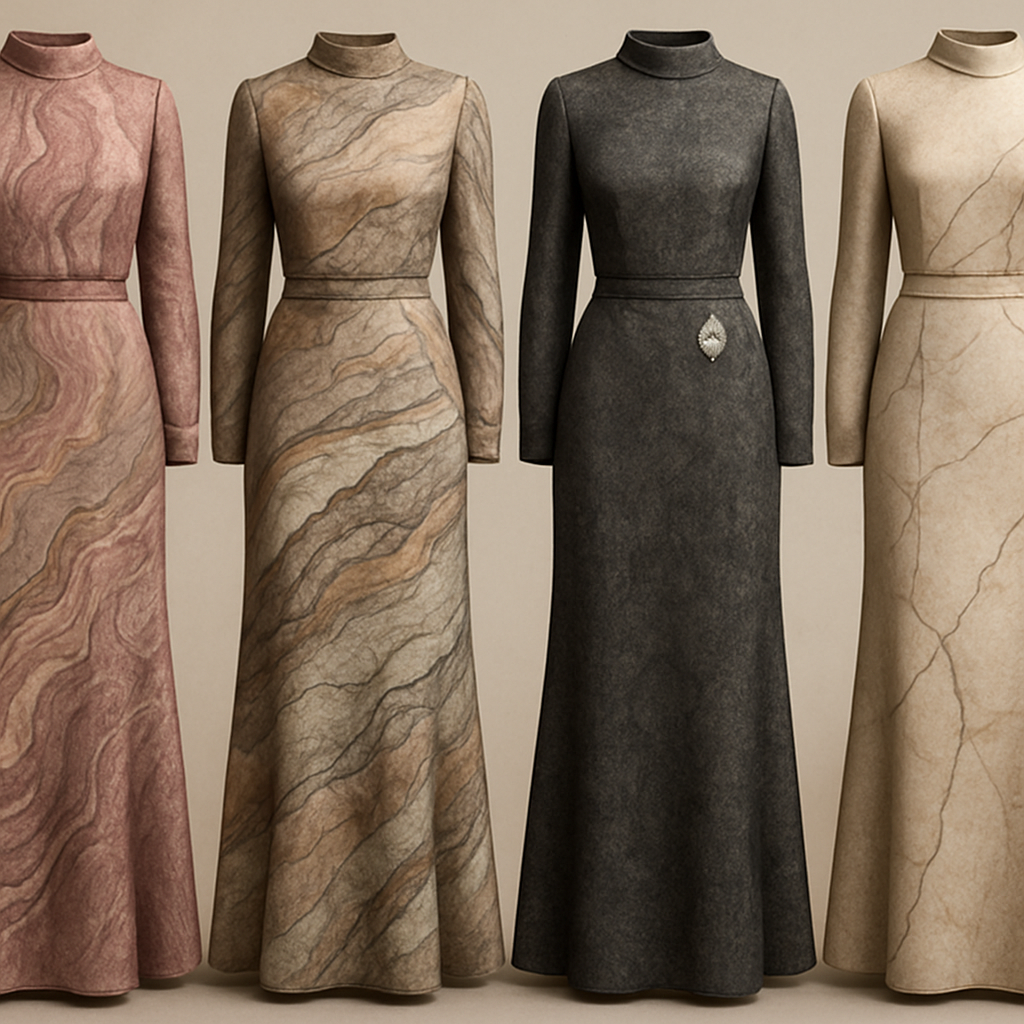 Create a modest two piece dress, first of its kind, featuring a unique stone design that exudes a classy and sophisticated vibe. I'd like four designs, each showcasing different styles and fabrics. Incorporate high-end, unique chic stone designs to make them truly special. Add little sophisticated stone designs. Make it irresistible with designs that stands out.

Create a modest two piece dress, first of its kind, featuring a unique stone design that exudes a classy and sophisticated vibe. I'd like four designs, each showcasing different styles and fabrics. Incorporate high-end, unique chic stone designs to make them truly special. Add little sophisticated stone designs. Make it irresistible with designs that stands out.