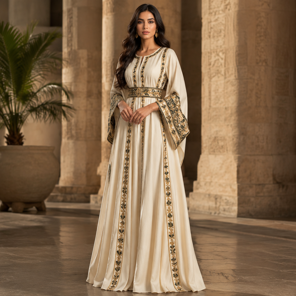 A Dress design, in Elegant style. فستان انيق. Egypt fashion aesthetics. Present it as professional fashion catalogue photography: the garment is the subject, shown full-length with editorial styling, neutral posing and tasteful, non-suggestive framing.
photorealistic fashion design, A Dress design, in Elegant style. فستان انيق. Egypt fashion aesthetics. Present it as professional fashion catalogue photography: the garment is the subject, shown full-length with editorial styling, neutral posing and tasteful, non-suggestive framing., elegant style, just the design no text