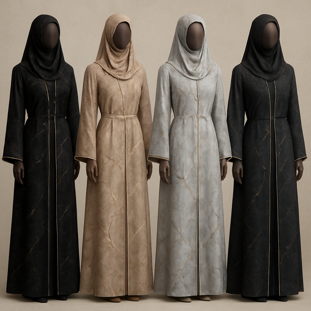 Create a modest two piece abaya, first of its kind, featuring a unique stone design that exudes a classy and sophisticated vibe. I'd like four designs, each showcasing different styles and fabrics. Incorporate high-end, unique chic stone designs to make them truly special. Add little sophisticated stone designs. Make it irresistible!
Create a modest two piece abaya, first of its kind, featuring a unique stone design that exudes a classy and sophisticated vibe. I'd like four designs, each showcasing different styles and fabrics. Incorporate high-end, unique chic stone designs to make them truly special. Add little sophisticated stone designs. Make it irresistible!