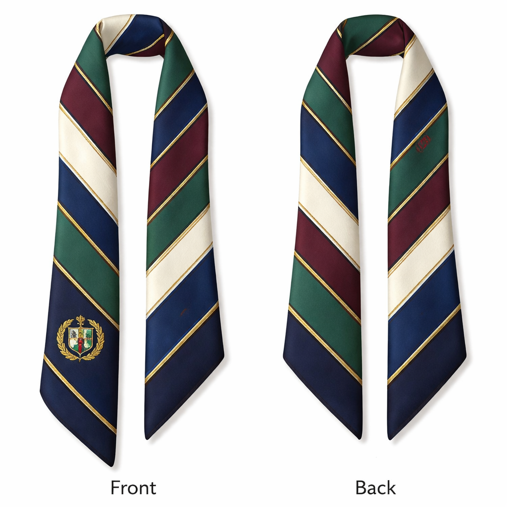 Design a silk scarf that is 5x86cm that has an IVY League feel for a feminine look but more simple
Design a silk scarf that is 5x86cm that has an IVY League feel for a feminine look but more simple, classic style, show front and back