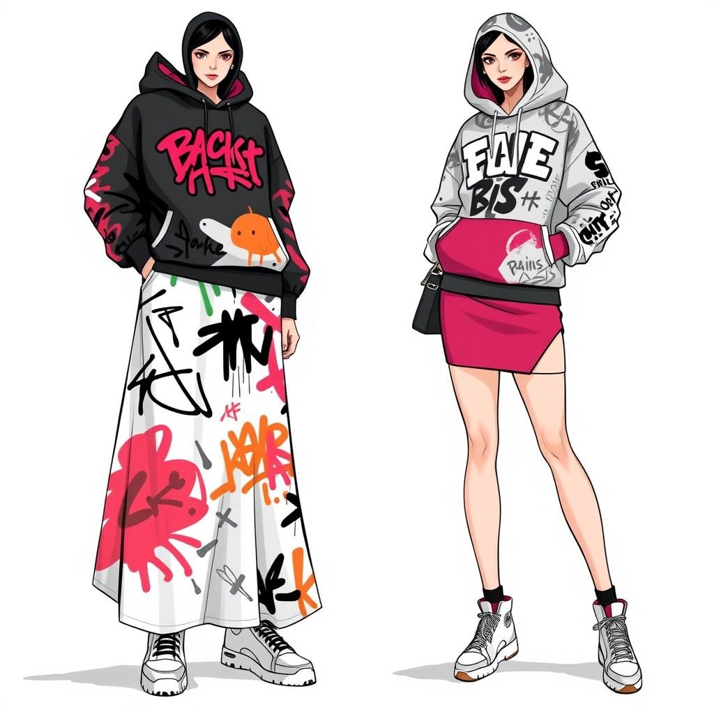 Classic chic Maxi skirts and women minimal pencil more classic skirts like Greek
Design a streetwear-inspired maxi skirt with bold graffiti patterns, incorporating a high-low hem for an edgy twist. Pair it with a minimalistic pencil skirt featuring asymmetrical cuts and vibrant color blocking. Layer both looks with oversized graphic hoodies and chunky sneakers to elevate the classic pieces into an urban, fashion-forward style.