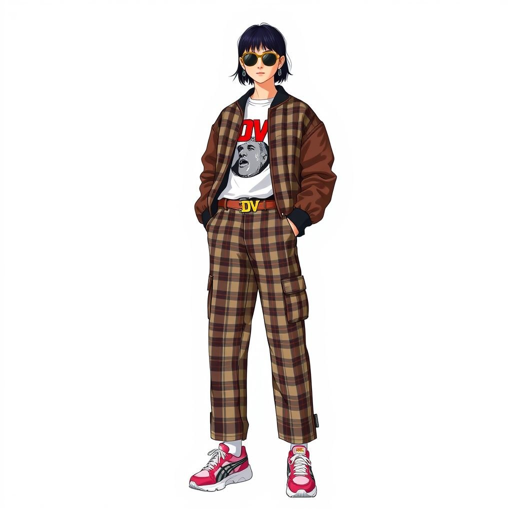 SUMWON Plaid Check Loose Fit Wide Leg Trousers Casual Street Style All-Season Pants With Side Pockets Classic Office Versatile Lightweight Loungewear Bottoms With “DV” on belt
Design a bold streetwear ensemble featuring SUMWON plaid check loose-fit wide-leg trousers, exuding effortless urban style. Incorporate oversized graphic tees and vibrant sneakers, with a lightweight, edgy bomber jacket. The trousers showcase side pockets and a striking "DV" logo on the belt, blending classic office versatility with laid-back, contemporary loungewear vibes.