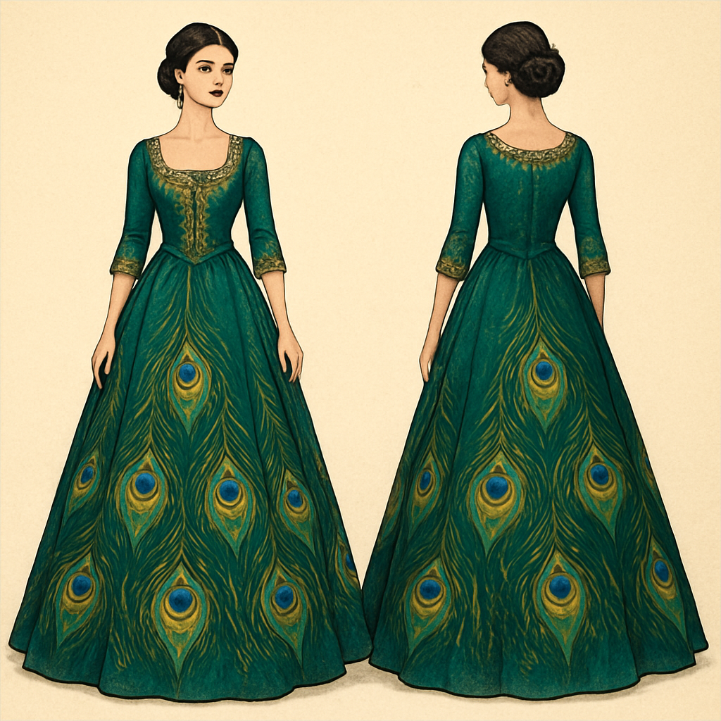 Beautiful traditional peacock dress
Beautiful traditional peacock dress, classic style, show front and back