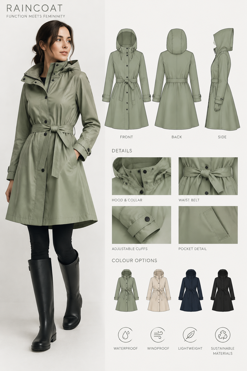 rain coate in feminen shape
rain coate in feminen shape