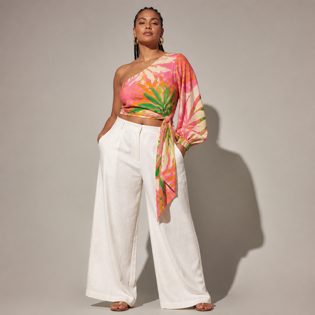 A Top design. Consider Brazilian fashion — bold colors, body-positive, beachwear influence, tropical prints, carnival vibrancy. Current season is Spring in Brazil. Present it as professional fashion catalogue photography: the garment is the subject, shown full-length with editorial styling, neutral posing and tasteful, non-suggestive framing.
photorealistic fashion design, A Top design. Consider Brazilian fashion — bold colors, body-positive, beachwear influence, tropical prints, carnival vibrancy. Current season is Spring in Brazil. Present it as professional fashion catalogue photography: the garment is the subject, shown full-length with editorial styling, neutral posing and tasteful, non-suggestive framing., just the design no text