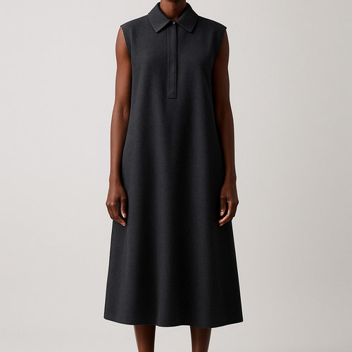 Muscle shirt with a collar and oversized below knee , show head to toe on black woman