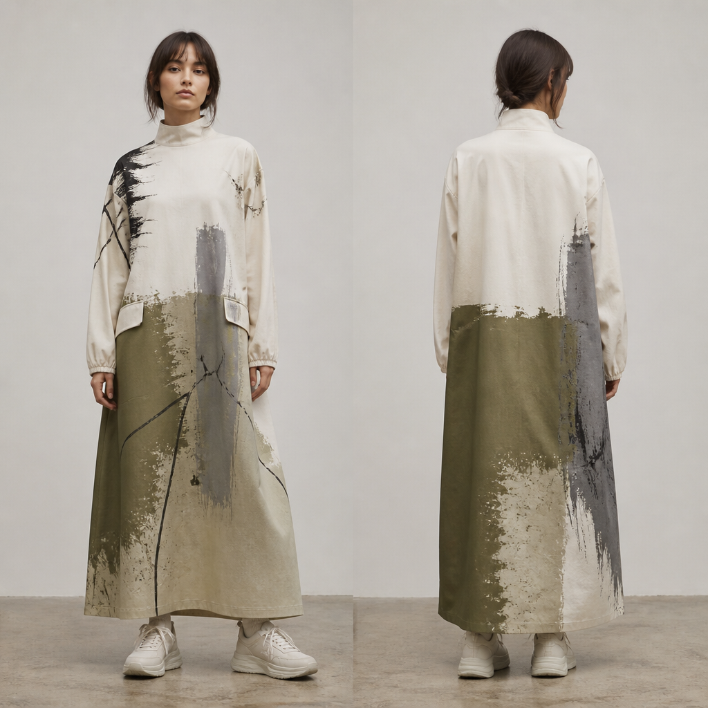 A Dress design, with modest, full coverage: longer hemlines, higher necklines and covered shoulders, suitable for Spring, in Streetwear + Casual + Artsy style. UY fashion aesthetics. Present it as professional fashion catalogue photography: the garment is the subject, shown full-length with editorial styling, neutral posing and tasteful, non-suggestive framing.
photorealistic fashion design, A Dress design, with modest, full coverage: longer hemlines, higher necklines and covered shoulders, suitable for Spring, in Streetwear + Casual + Artsy style. UY fashion aesthetics. Present it as professional fashion catalogue photography: the garment is the subject, shown full-length with editorial styling, neutral posing and tasteful, non-suggestive framing., streetwear style, just the design no text, show front and back