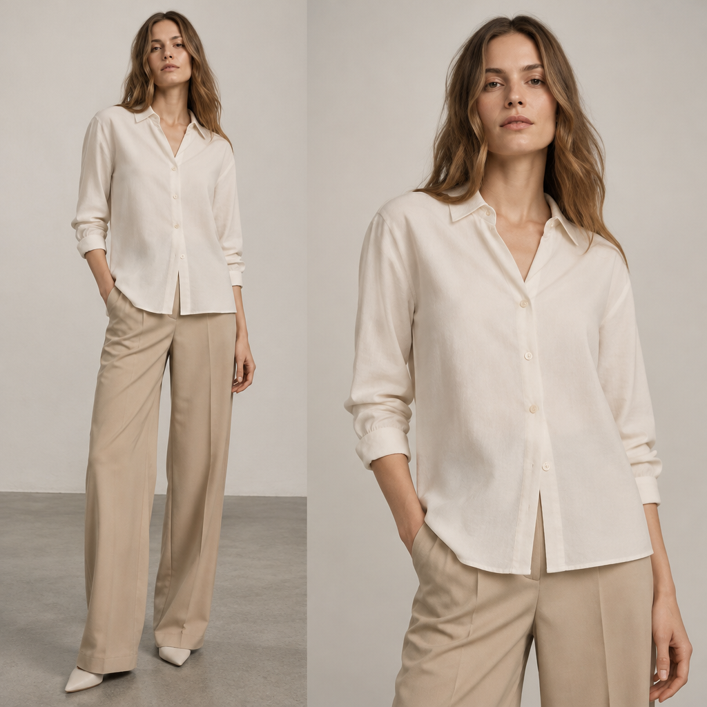 in Minimalist style. Ayudame a crear un conjunto minimalista camisa y pantalón. Argentina fashion aesthetics. Design with modest coverage. Present it as professional fashion catalogue photography: the garment is the subject, shown full-length with editorial styling, neutral posing and tasteful, non-suggestive framing.
photorealistic fashion design, in Minimalist style. Ayudame a crear un conjunto minimalista camisa y pantalón. Argentina fashion aesthetics. Design with modest coverage. Present it as professional fashion catalogue photography: the garment is the subject, shown full-length with editorial styling, neutral posing and tasteful, non-suggestive framing., minimalist style, just the design no text