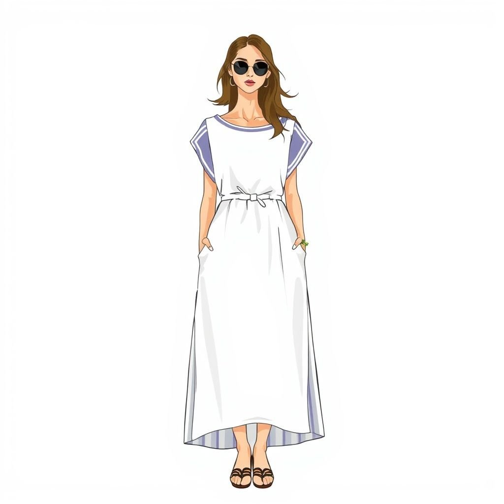 Summer t shirt dress simple for resort wear
Design a chic, understated Parisian summer t-shirt dress, ideal for resort wear. The dress features a soft canvas in a pastel palette, accented with classic stripes. Embrace refined details like a subtle A-line silhouette, a bateau neckline, and delicate cap sleeves, evoking effortless elegance that captures the essence of Parisian style.