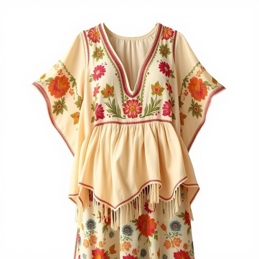 A sleeveless blouse with wavy ends and elastic midsection
Design a flowing sleeveless blouse featuring wavy, asymmetrical hems that cascade like soft waves. The elastic midsection creates an effortless, breezy silhouette, adorned with intricate floral embroidery and earthy tones. Layer it with fringe accessories, lightweight printed maxi skirts, and artisan jewelry for a quintessential bohemian look that captures free-spirited wanderlust.