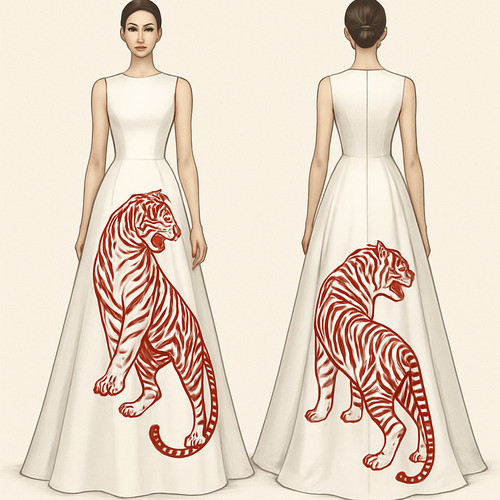 Beautiful white dress with red tiger