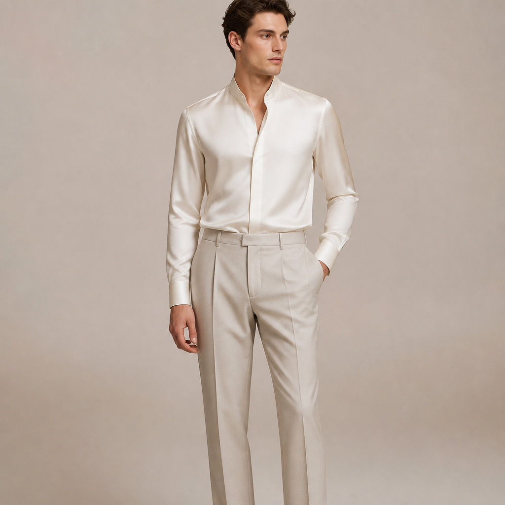 A Male Dress design, made of Silk, for Formal, suitable for Summer, in Formal + Business style
photorealistic fashion design, A Male Dress design, made of Silk, for Formal, suitable for Summer, in Formal + Business style, formal style, just the design no text