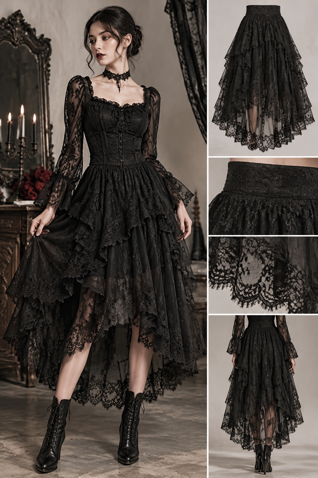Women'S Vintage Gothic Lace Midi Skirt, High-Waist A-Line Flowing Layered Mesh Short Skirt, Eyelash Ruffle Wavy Hem Elegant Midi Dress
Women'S Vintage Gothic Lace Midi Skirt, High-Waist A-Line Flowing Layered Mesh Short Skirt, Eyelash Ruffle Wavy Hem Elegant Midi Dress