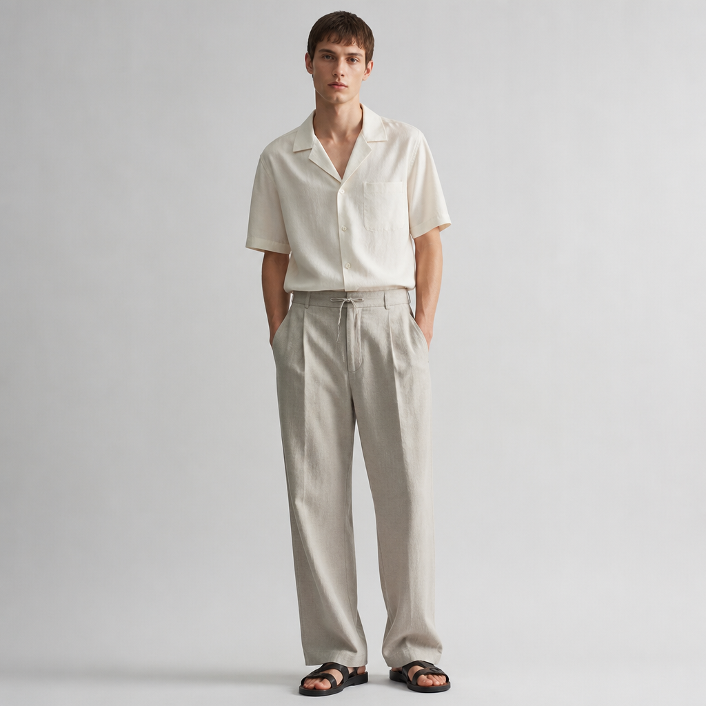 A Male Pants design, with a Relaxed silhouette, suitable for Summer. Netherlands fashion aesthetics. Present it as professional fashion catalogue photography: the garment is the subject, shown full-length with editorial styling, neutral posing and tasteful, non-suggestive framing.
photorealistic fashion design, A Male Pants design, with a Relaxed silhouette, suitable for Summer. Netherlands fashion aesthetics. Present it as professional fashion catalogue photography: the garment is the subject, shown full-length with editorial styling, neutral posing and tasteful, non-suggestive framing., just the design no text
