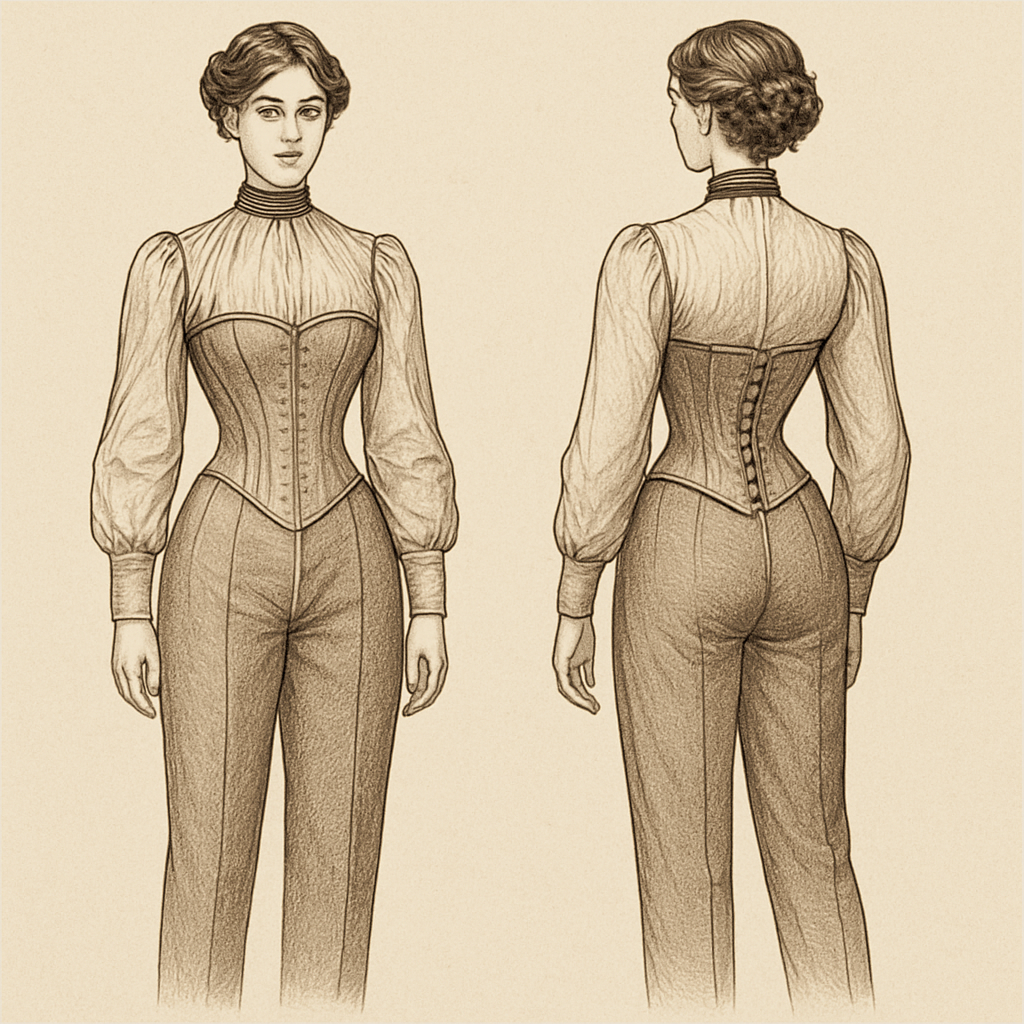 Corset and pantalon with sleeves and band on neck
Corset and pantalon with sleeves and band on neck
, vintage style, show front and back