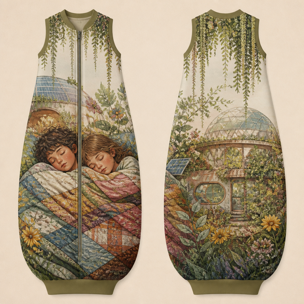 Solarpunk, kids sleeping
photorealistic fashion design, Solarpunk, kids sleeping , bohemian style, just the design no text, show front and back