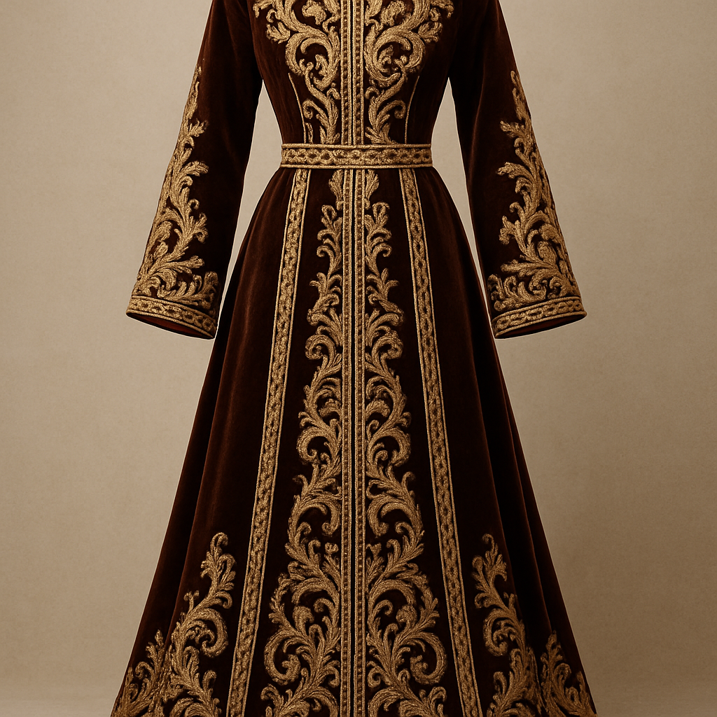 Es soll ein samt kleid sein in braun mit goldenen faden bestickt extravagant und arabisch like
Es soll ein samt kleid sein in braun mit goldenen faden bestickt extravagant und arabisch like