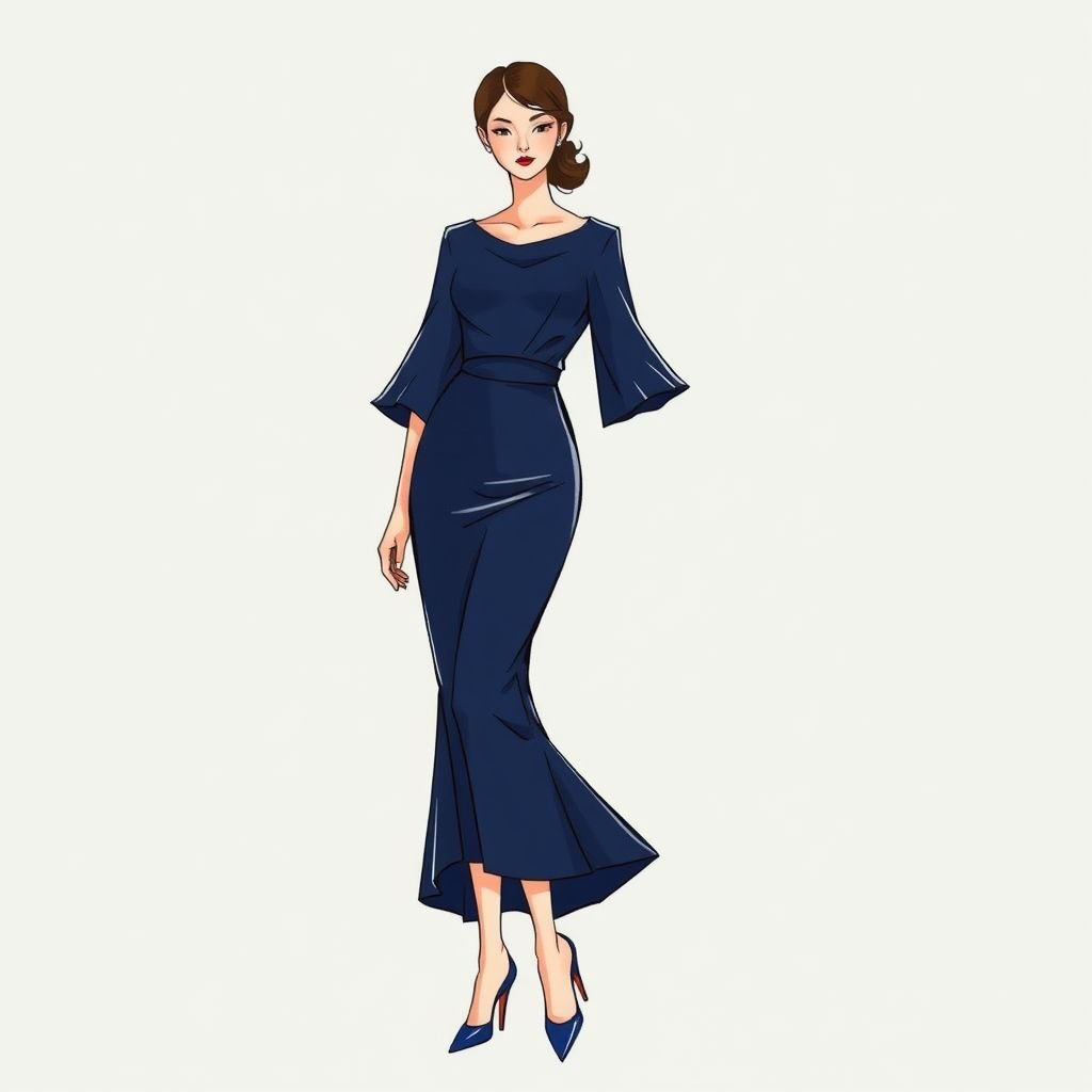 A navy blue dress that shrinks the ladies butt and hips , without straps , short fallin sleeves , boot cut , silk
Design a chic navy blue silk dress that features a unique sculpting effect, enhancing the silhouette while minimizing the appearance of the waist, butt, and hips. The short flutter sleeves add a playful touch, while the boot-cut silhouette elongates the legs, creating an effortlessly elegant look perfect for any occasion.