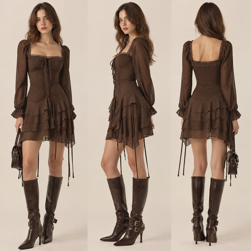 A Female Dress design, suitable for Fall, in Y2K style. I want you to make an outfits like in the photo. France fashion aesthetics. Present it as professional fashion catalogue photography: the garment is the subject, shown full-length with editorial styling, neutral posing and tasteful, non-suggestive framing.
photorealistic fashion design, A Female Dress design, suitable for Fall, in Y2K style. I want you to make an outfits like in the photo. France fashion aesthetics. Present it as professional fashion catalogue photography: the garment is the subject, shown full-length with editorial styling, neutral posing and tasteful, non-suggestive framing., y2k style, just the design no text