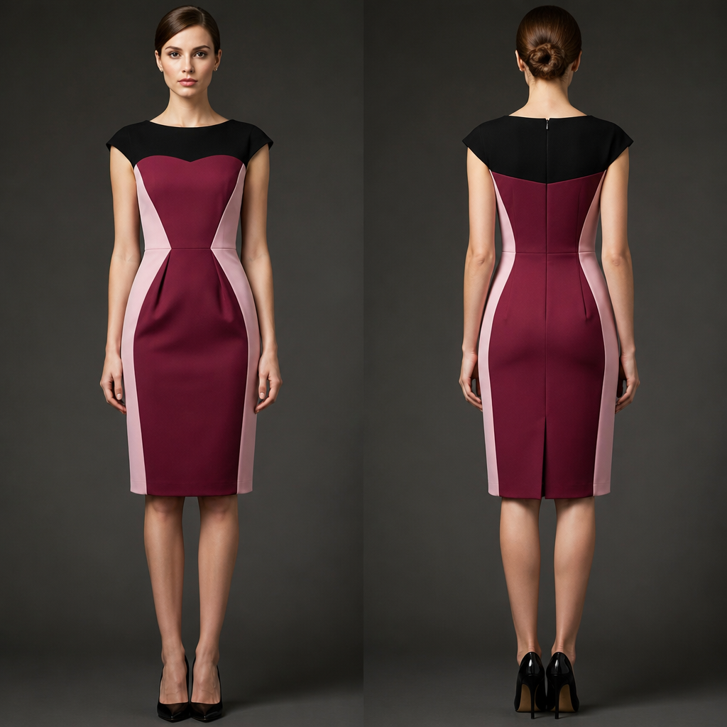 Dart manipulated dress using win and pink and a black yoke
It’s a pencil dress
photorealistic fashion design, Dart manipulated dress using win and pink and a black yoke
It’s a pencil dress, classic style, just the design no text, show front and back