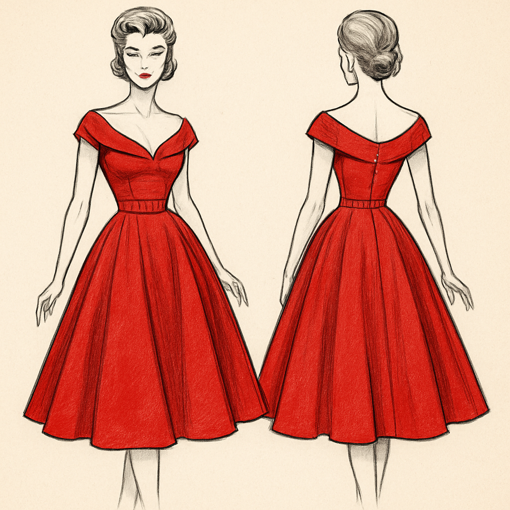 1950,s inspired Hollywood cocktail dress in red
1950,s inspired Hollywood cocktail dress in red
, show front and back