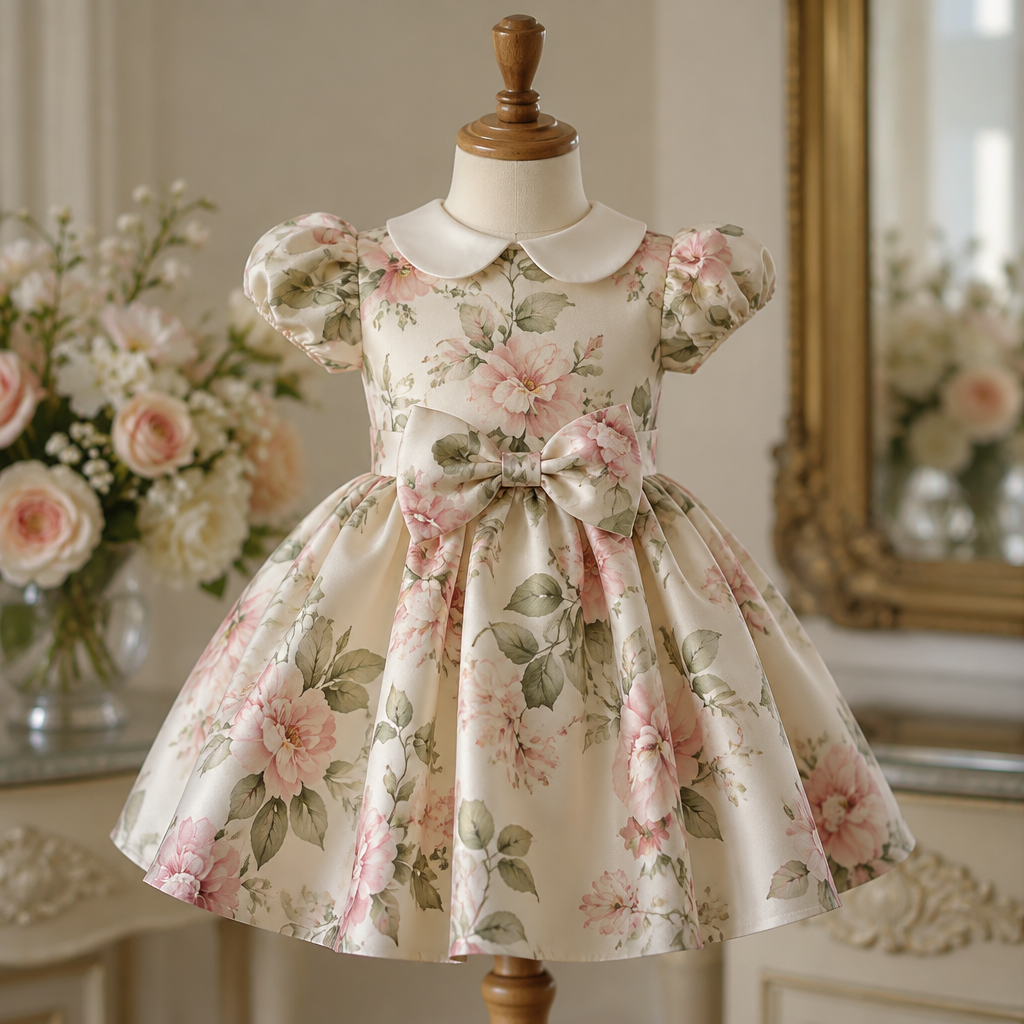 I want a beautiful tiny silk dress on a sweet little toddler mannequin with flowers
photorealistic fashion design, I want a beautiful tiny silk dress on a sweet little toddler mannequin with flowers, preppy style, just the design no text